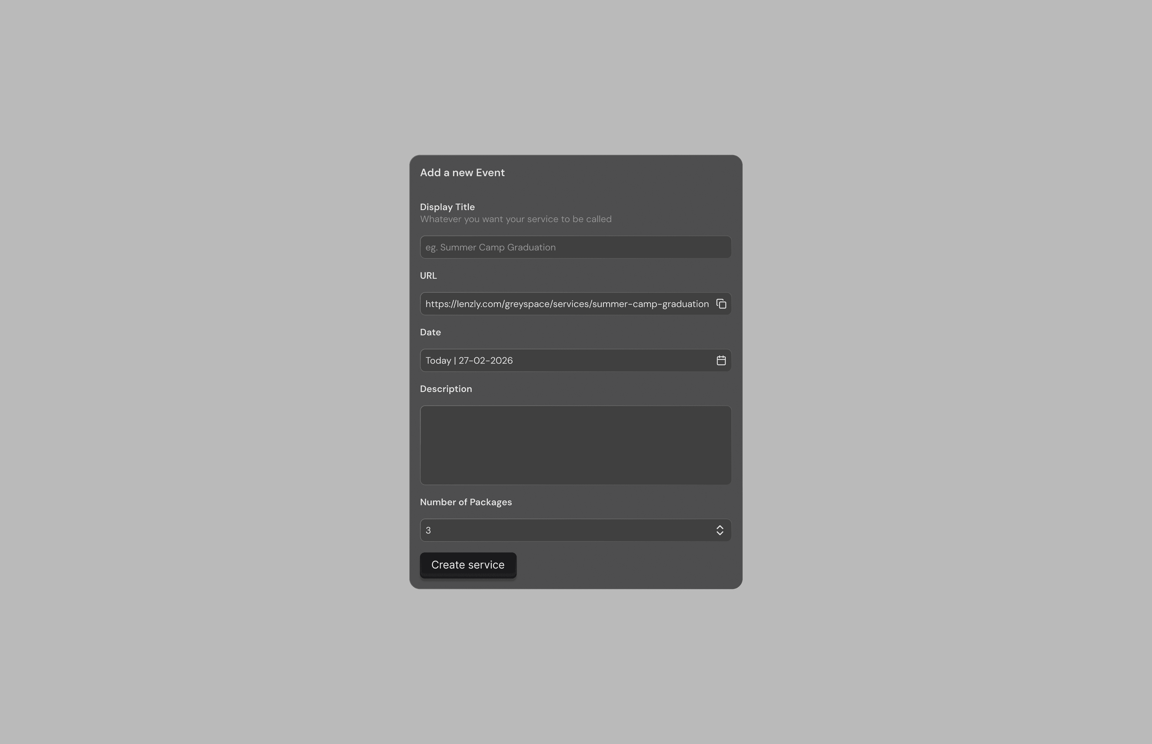 Creating a new event